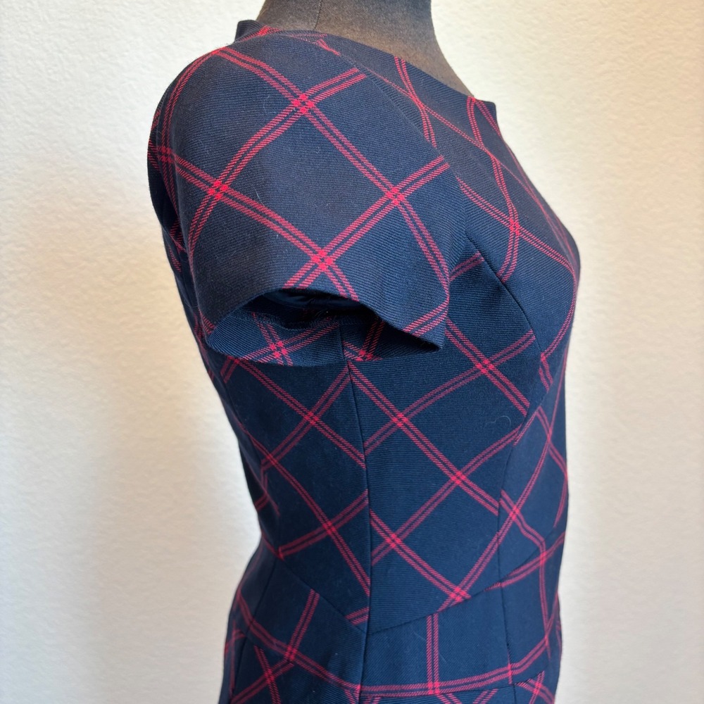 Brooks Brothers Red Fleece Navy Red Plaid Sheath Dress Short Sleeve Size 2 - Picture 5 of 11